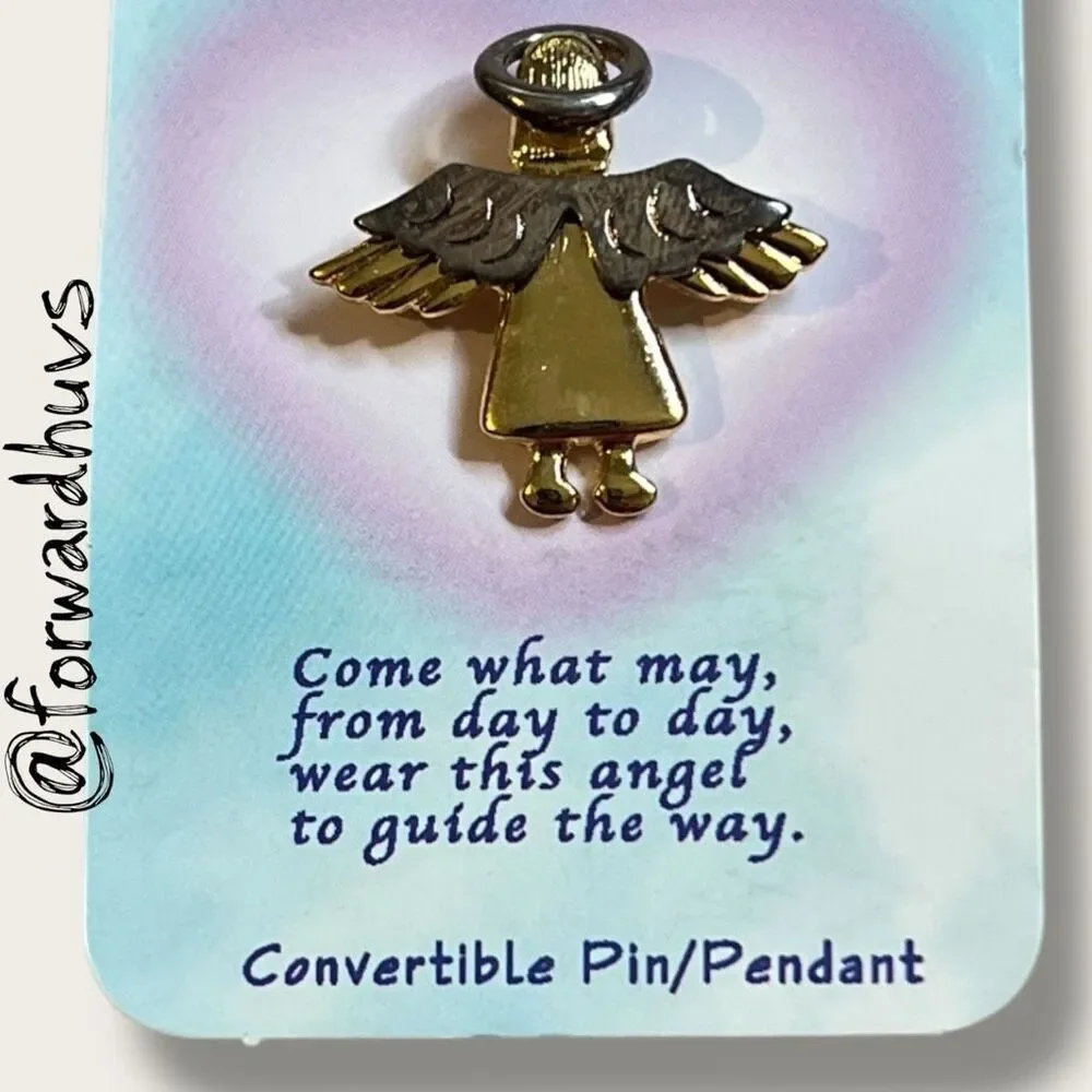 Bundle Sale 3 for $15 | Angel Pin / Pendant – Silver Tone Wings & Halo, Gold Ton